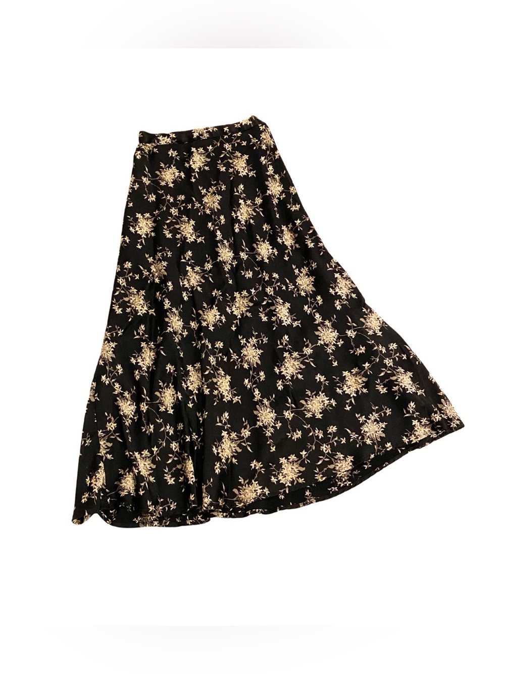 Vintage 1990s Ann Taylor Maxi Black Brown Floral Skirt High Waist Women 2 Boho
